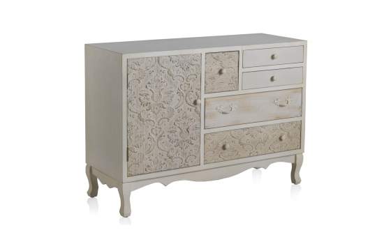 Comoda Aparador Tallado Decape Blanco Rustico Serie Astrans