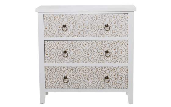 Comoda Blanca 3 Cajones Decorados Serie Arosen