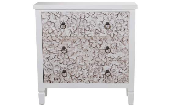 Comoda Blanca 3 Cajones Diseño Foral Serie Arosen