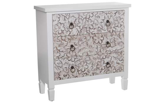 Comoda Blanca 3 Cajones Diseño Foral Serie Arosen