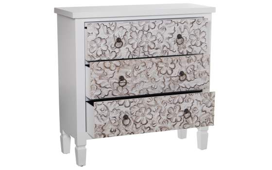 Comoda Blanca 3 Cajones Diseño Foral Serie Arosen