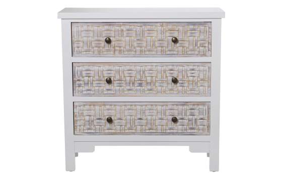 Comoda Blanca 3 Cajones Tallados Dormitorio Bralian
