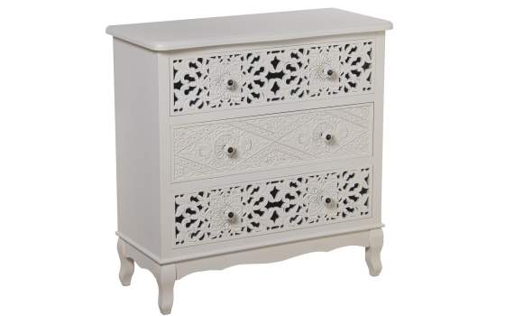 Comoda Blanca 3 Cajones Tallados Mandala Clasica Serie Trados