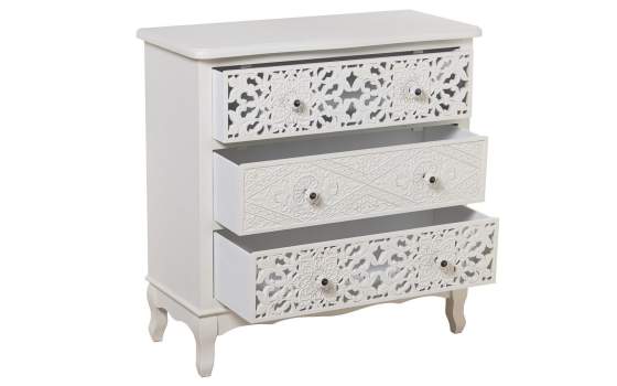 Comoda Blanca 3 Cajones Tallados Mandala Clasica Serie Trados