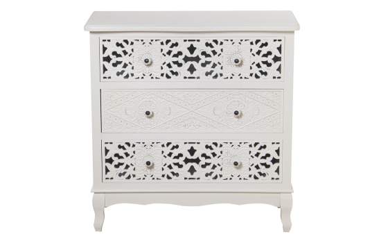 Comoda Blanca 3 Cajones Tallados Mandala Clasica Serie Trados