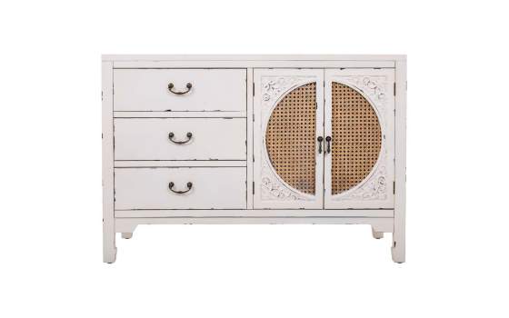 Comoda Blanca Rustica 3 Cajones 2 Puertas Serie Alika