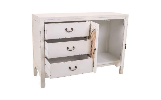 Comoda Blanca Rustica 3 Cajones 2 Puertas Serie Alika