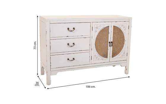 Comoda Blanca Rustica 3 Cajones 2 Puertas Serie Alika
