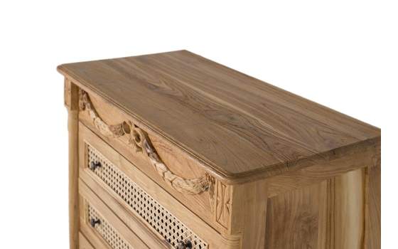 Comoda Clasica Tallada 3 Cajones Madera Teca y Rattan Amoest