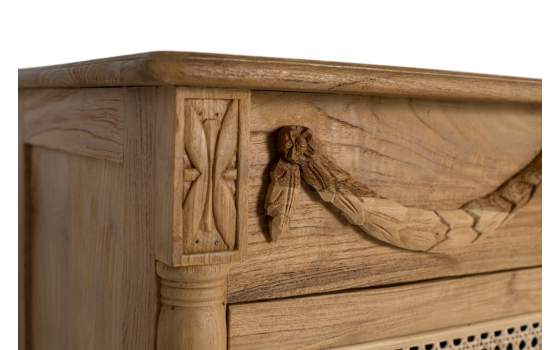 Comoda Clasica Tallada 3 Cajones Madera Teca y Rattan Amoest