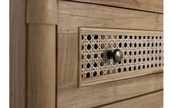 Comoda Clasica Tallada 3 Cajones Madera Teca y Rattan Amoest