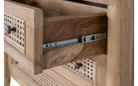 Comoda Clasica Tallada 3 Cajones Madera Teca y Rattan Amoest