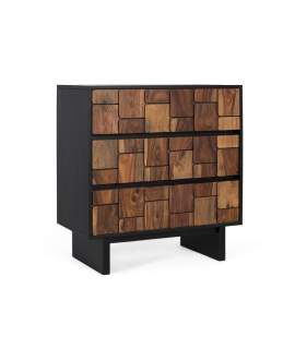 Comoda Dormitorio 3 Cajones Bicolor Negro Madera Mysore