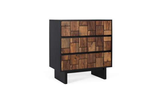 Comoda Dormitorio 3 Cajones Bicolor Negro Madera Mysore