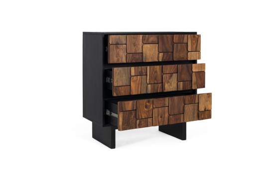 Comoda Dormitorio 3 Cajones Bicolor Negro Madera Mysore