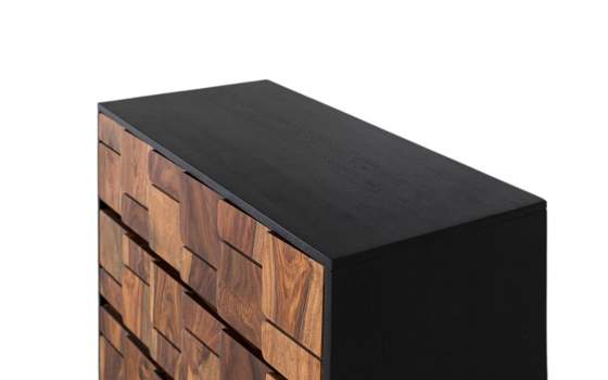 Comoda Dormitorio 3 Cajones Bicolor Negro Madera Mysore