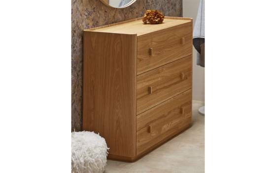 Comoda Dormitorio 3 Cajones Madera Fresno Natural Serie Nereide