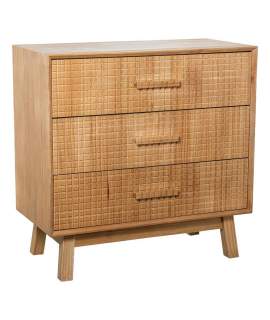 Comoda Dormitorio 3 Cajones Madera Natural Tallada Ardoll