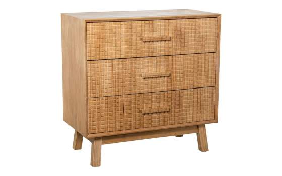 Comoda Dormitorio 3 Cajones Madera Natural Tallada Ardoll