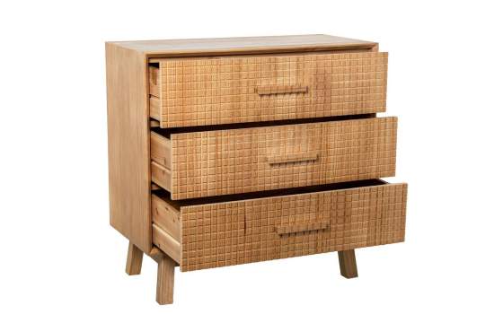 Comoda Dormitorio 3 Cajones Madera Natural Tallada Ardoll