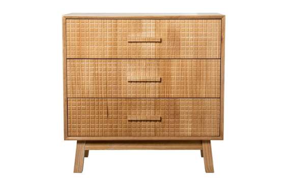 Comoda Dormitorio 3 Cajones Madera Natural Tallada Ardoll