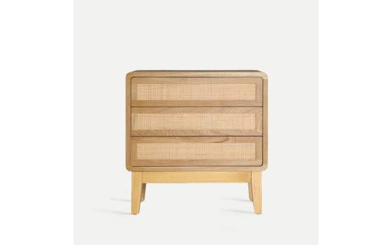 Comoda Dormitorio 3 Cajones Madera y Rejilla Ratan Doazit