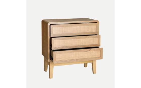 Comoda Dormitorio 3 Cajones Madera y Rejilla Ratan Doazit