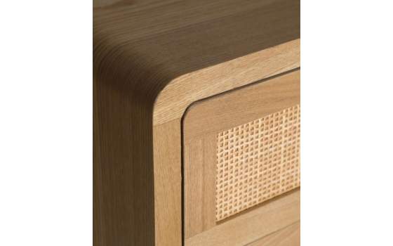 Comoda Dormitorio 3 Cajones Madera y Rejilla Ratan Doazit