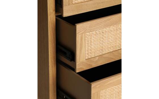 Comoda Dormitorio 3 Cajones Madera y Rejilla Ratan Doazit