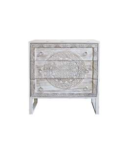 Comoda Dormitorio 3 Cajones Tallados en Blanco Decape Hanif