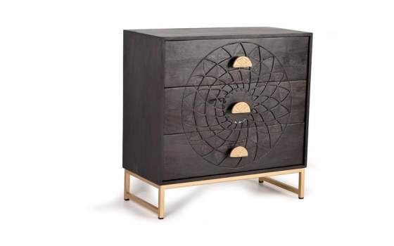 Comoda Dormitorio 3 Cajones Tallados Estilo Etnico Serie Aixis