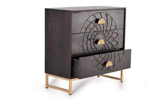 Comoda Dormitorio 3 Cajones Tallados Estilo Etnico Serie Aixis