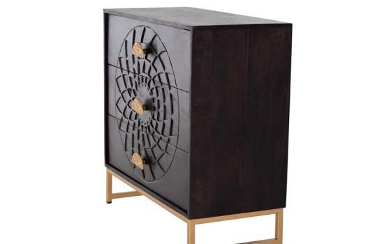 Comoda Dormitorio 3 Cajones Tallados Estilo Etnico Serie Aixis