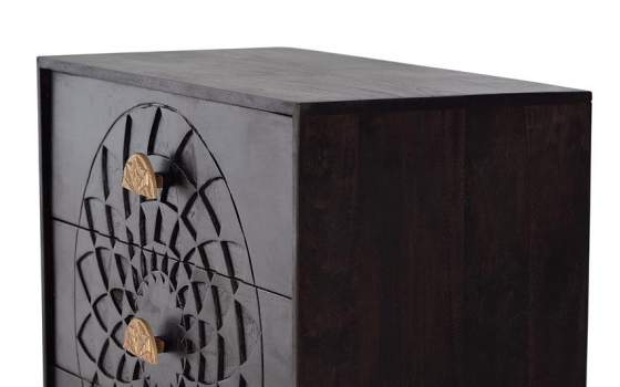 Comoda Dormitorio 3 Cajones Tallados Estilo Etnico Serie Aixis