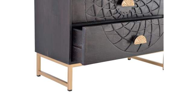 Comoda Dormitorio 3 Cajones Tallados Estilo Etnico Serie Aixis