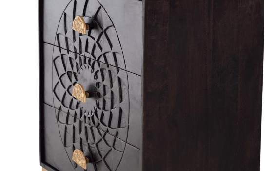 Comoda Dormitorio 3 Cajones Tallados Estilo Etnico Serie Aixis