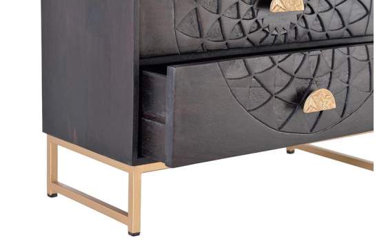Comoda Dormitorio 3 Cajones Tallados Estilo Etnico Serie Aixis