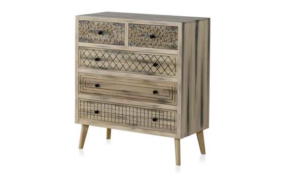 Comoda Dormitorio 5 Cajones Decorados Estilo Actual Alamos