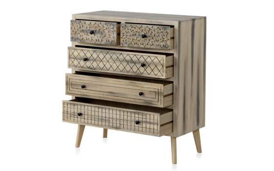 Comoda Dormitorio 5 Cajones Decorados Estilo Actual Alamos
