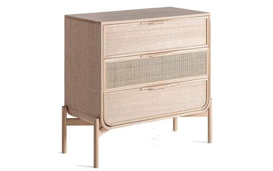 Comoda Dormitorio Actual 3 Cajones Madera Ratan Weurtz