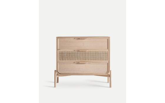 Comoda Dormitorio Actual 3 Cajones Madera Ratan Weurtz