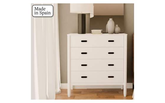 Comoda Dormitorio Actual 4 Cajones Lacada Blanca Albada