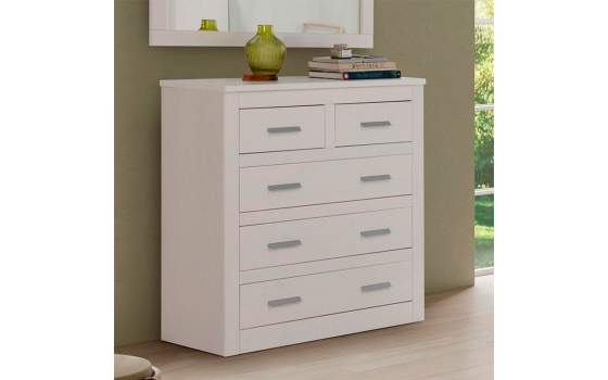 Comoda Dormitorio Actual 5 Cajones Blanca Serie Dantany