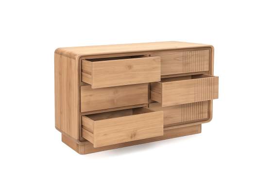Comoda Dormitorio Actual 6 Cajones Teca Natural Serie Eyre