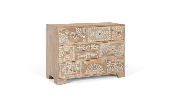 Comoda Dormitorio Madera Mango 10 Cajones Decorados Avriut