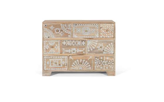 Comoda Dormitorio Madera Mango 10 Cajones Decorados Avriut