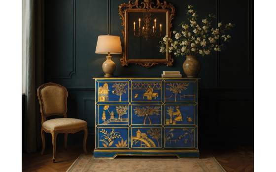 Comoda Dormitorio Oriental 9 Cajones Decorados Serie Arfian