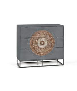 Comoda Etnica oriental 3 Cajones Serie Wood Mandala