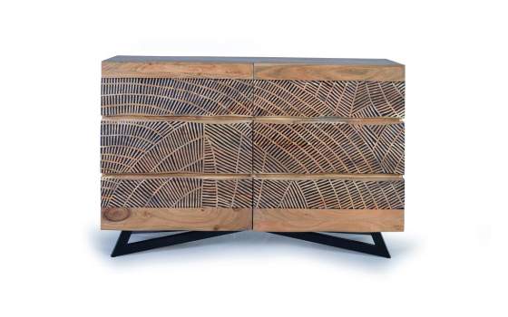 Comoda Madera Maciza Acacia 6 Cajones Labrados Serie Alvird