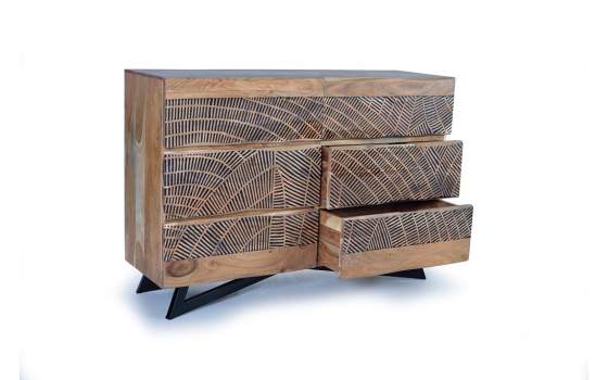Comoda Madera Maciza Acacia 6 Cajones Labrados Serie Alvird
